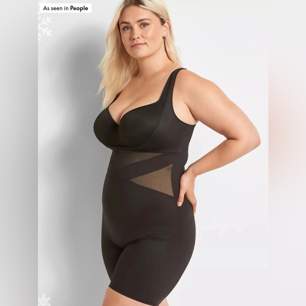 Cacique Open-Bust Thigh Shaper Bodysuit Black  Smoothing Control 18/20 NWOT